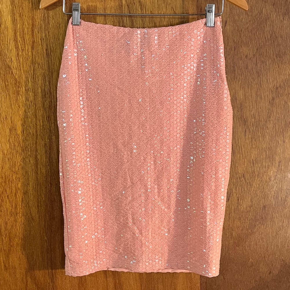H&M Peach Sequin Pencil Skirt Sz S